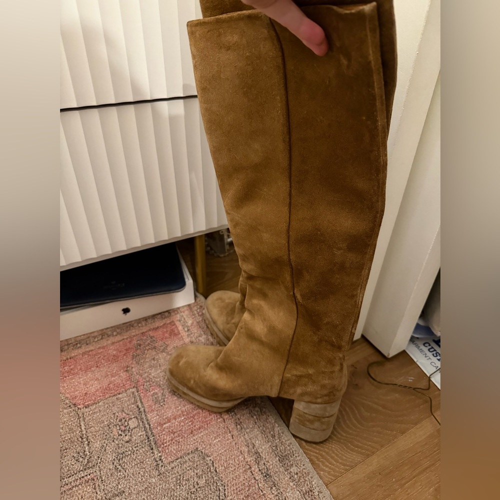 Tory Burch tan suede heeled knee boots - Picture 7 of 9